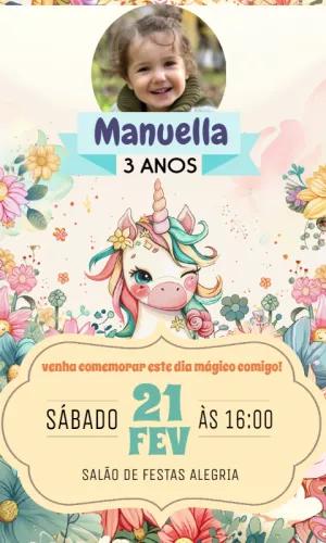 Convite Aniversário Unicórnio com Foto para Editar Online