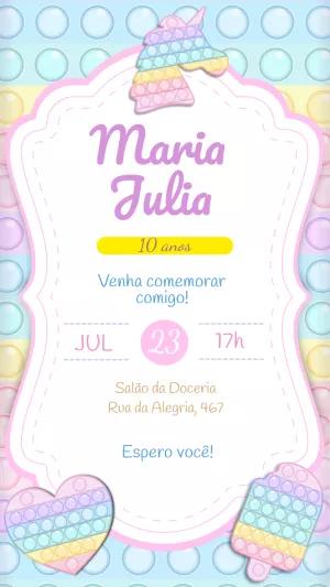 Convite Aniversário Pop It Unicórnio para Editar Online