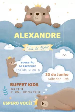 Convite Chá de Bebê Ursinho Príncipe para Editar Online