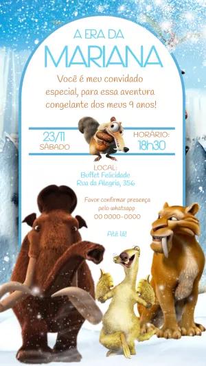 Convite de Aniversário A Era do Gelo com Personagens para Editar