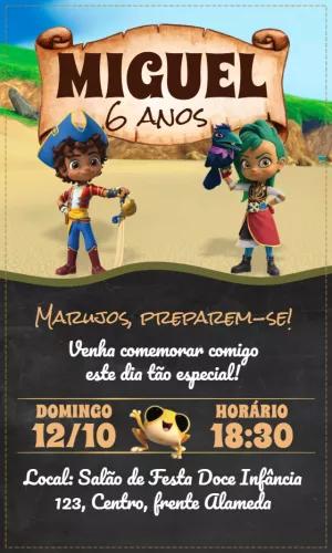 Convite Aniversário Santiago dos Mares com Personagens para Editar