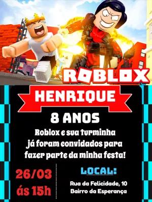 Convite Aniversário Roblox com Personagens para Editar Online