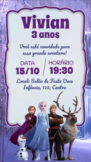 Convite Aniversário Frozen com Personagens para Editar Online
