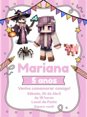 Convite Aniversário Minecraft Menina para Editar Online