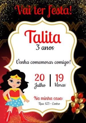 Convite Aniversário Mulher Maravilha para Editar Online