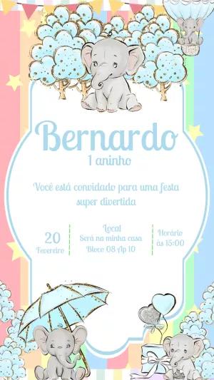 Convite Aniversário Elefantinho Fofo para Editar Online