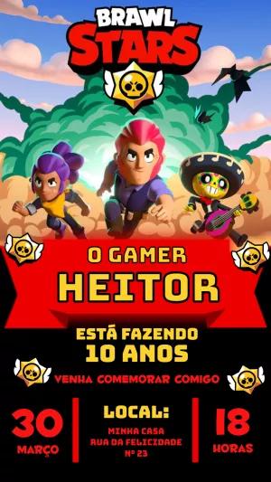 Convite Aniversário Brawl Stars com Personagens para Editar
