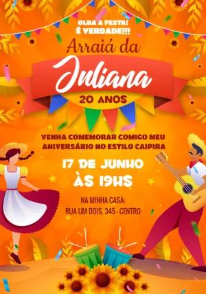 Convite de Aniversário Festa Junina com Personagens para Editar