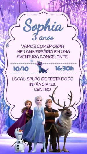 Convite de Aniversário Frozen com Personagens para Editar Online