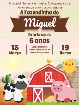 Convite de Aniversário Fazendinha para Editar Online