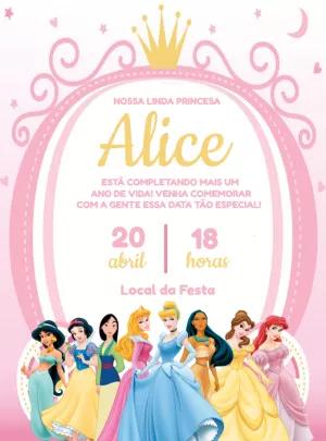 Convite de Aniversário Princesas Disney para Editar Online