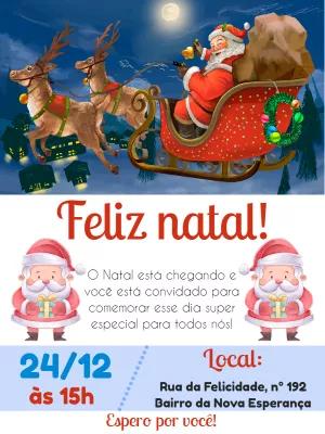 Convite de Natal com Papai Noel no Trenó para Editar Online