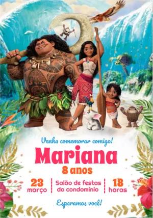 Convite de Aniversário Moana com Personagens para Editar Online