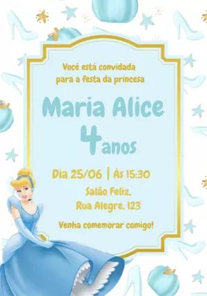 Convite Aniversário Cinderela para Editar Online