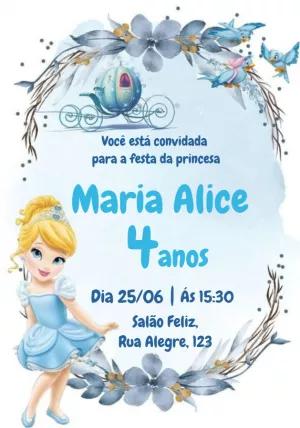 Convite Aniversário Cinderela Princesa para Editar Online