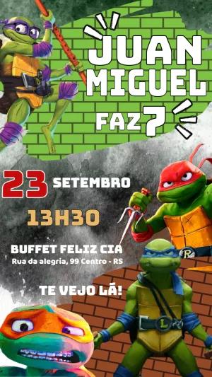 Convite Aniversário Tartarugas Ninja para Editar Online