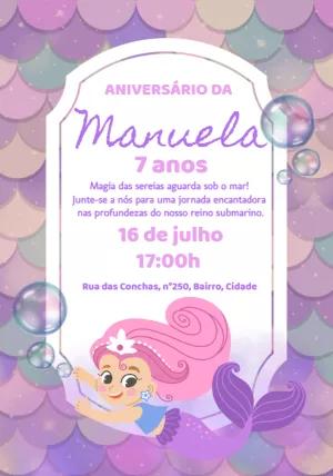 Convite de Aniversário Sereia Fundo do Mar para Editar Online