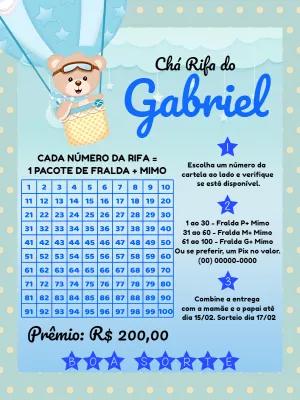 Convite Chá Rifa Ursinho Baloeiro para Editar Online