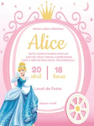 Convite de Aniversário Cinderela Princesa para Editar Online