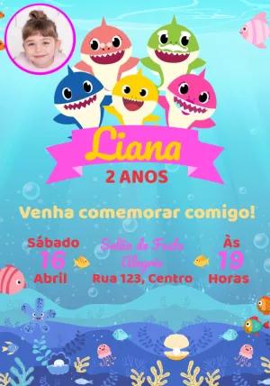 Convite Aniversário Baby Shark com Foto para Editar Online
