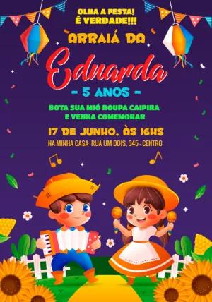 Convite de Aniversário Festa Junina com Personagens para Editar