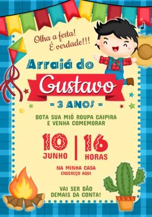 Convite Festa Junina Aniversário de Menino Caipira para Editar