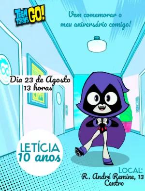 Convite de Aniversário Ravena Jovens Titãs para Editar Online