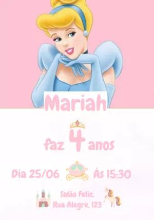 Convite de Aniversário Cinderela Editável Online