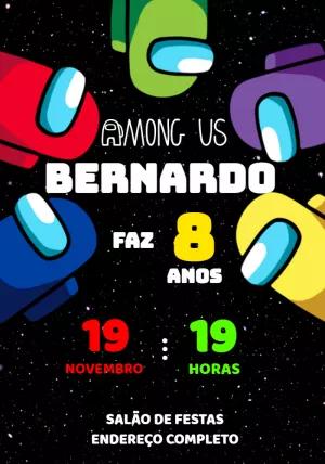 Convite de Aniversário Among Us com Personagens para Editar Online