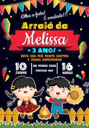 Convite Festa Junina Infantil com Personagens para Editar