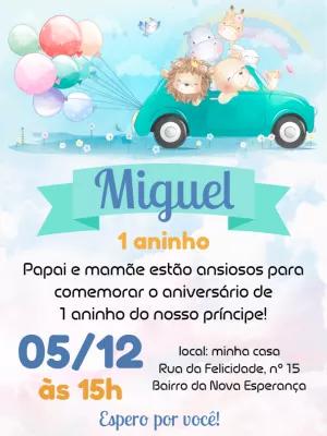Convite Aniversário Safari com Animais Fofos para Editar Online