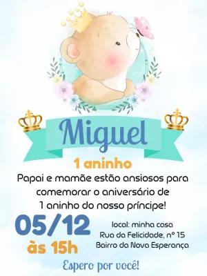 Convite Aniversário Ursinho Príncipe para Editar Online
