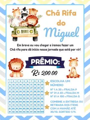 Convite Chá Rifa Safari com Animais Fofos para Editar Online