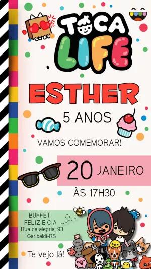 Convite Aniversário Toca Life World com Personagens para Editar