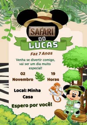 Convite Aniversário Safari do Mickey para Editar Online