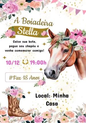 Convite Aniversário Boiadeira Country para Editar Online
