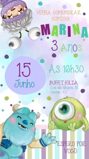 Convite de Aniversário Monstros S.A. Fofo para Editar Online