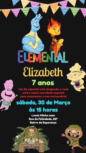Convite Aniversário Elemental com Personagens para Editar Online