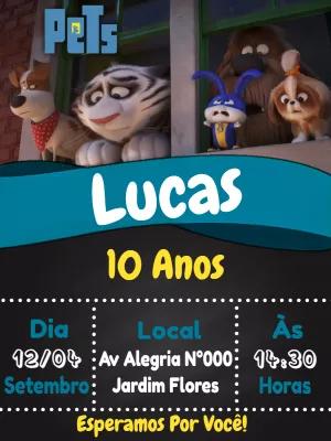 Convite Aniversário Pets com Personagens para Editar Online