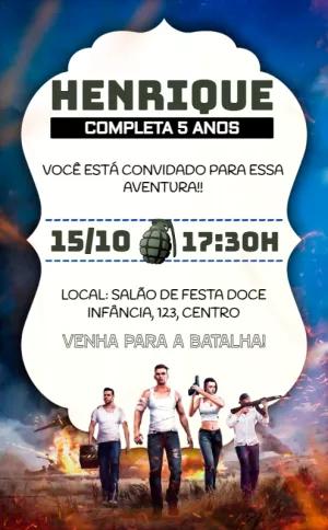 Convite Aniversário Free Fire com Personagens para Editar Online
