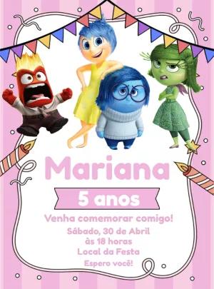 Convite Aniversário Divertida Mente com Personagens para Editar