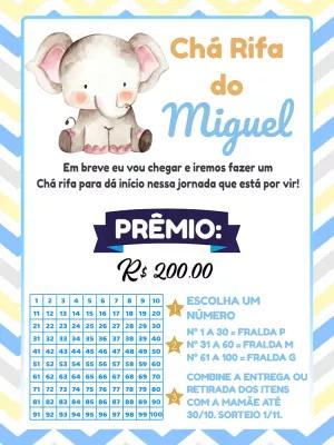Convite Chá Rifa Elefantinho Azul para Editar Online