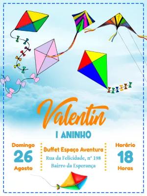 Convite de Aniversário Tema Pipa para Editar Online