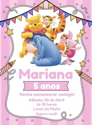 Convite Aniversário Ursinho Pooh e Amigos para Editar Online