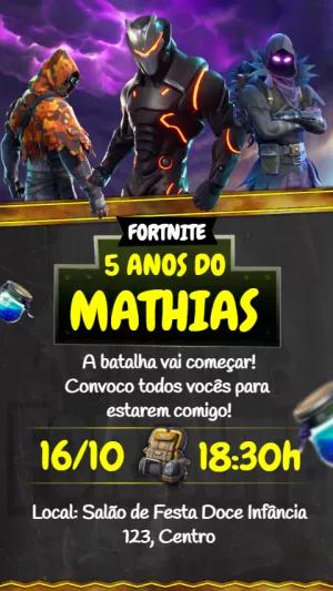 Convite Aniversário Fortnite com Personagens para Editar Online