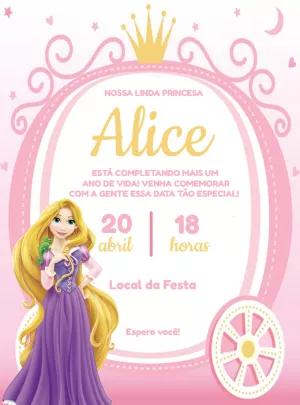 Convite Aniversário Rapunzel Princesa para Editar Online