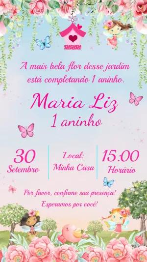 Convite Aniversário Jardim Encantado com Fadas para Editar Online