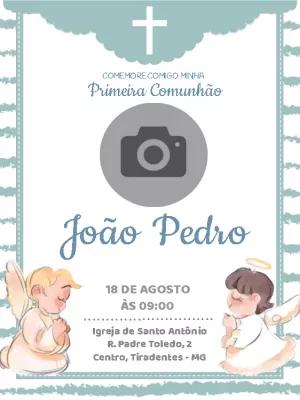 Convite Primeira Comunhão com Anjinhos e Foto para Editar