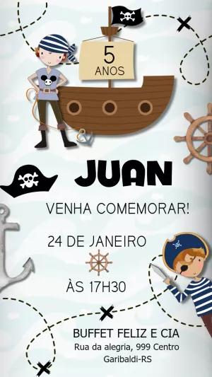Convite de Aniversário Pirata para Editar Online