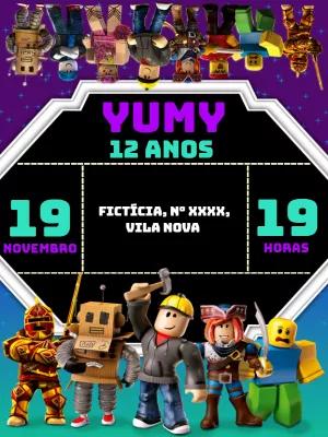 Convite de Aniversário Roblox com Personagens para Editar Online